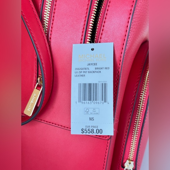 Michael Kors Jaycee Large Backpack Bright Red - Picture 13 of 14